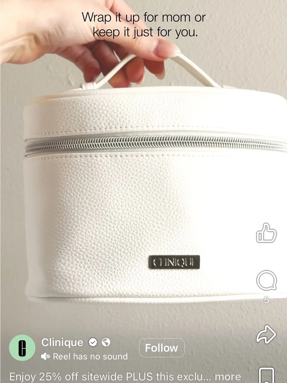 Clinique White Textured Cosmetic Train Case